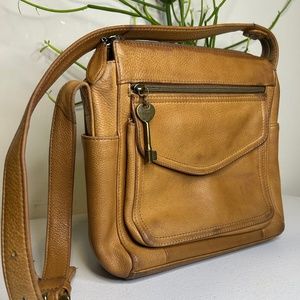 Fossil Caramel Brown Leather Shoulder Handbag